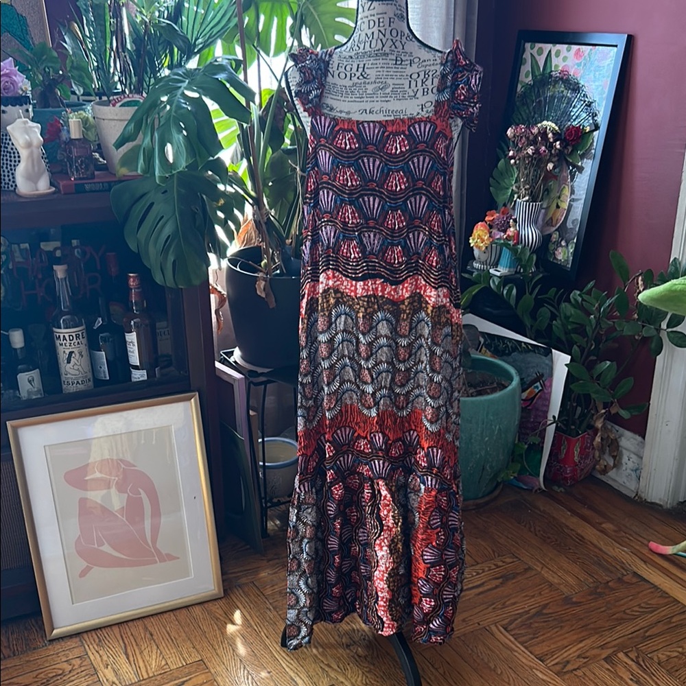 Anthropologie Red and Black Patterned Maxi Dress by Corey Lynn Calter
